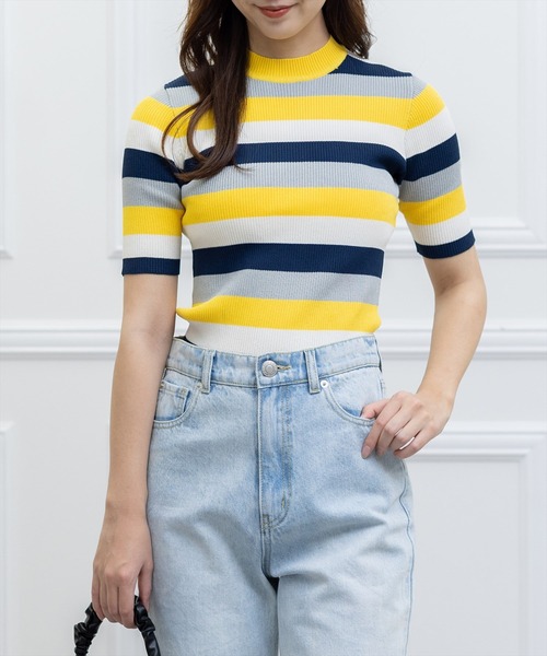 clear（クリア）の「×5分袖ハイネックニットトップス（ニット/セーター・レディース・イエロー/オレンジ/ピンク/オフホワイト/ブルー/イエロー系その他/グレイッシュベージュ/ブルー系その他2/ブラック・F）」の8枚目の写真