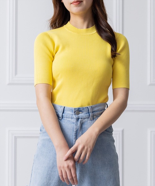 clear（クリア）の「×5分袖ハイネックニットトップス（ニット/セーター・レディース・イエロー/オレンジ/ピンク/オフホワイト/ブルー/イエロー系その他/グレイッシュベージュ/ブルー系その他2/ブラック・F）」の7枚目の写真