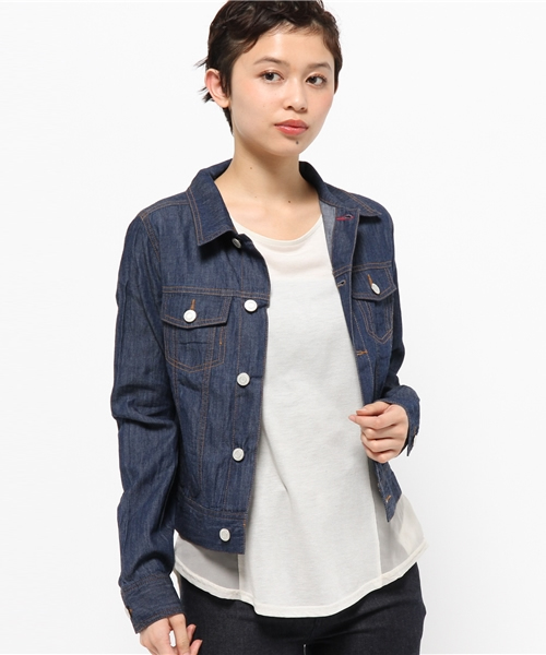 one after another NICE CLAUP(ワンアフターアナザーナイスクラップ)の「【mina8月号掲載ナイスクラップ】4.5オンス Gジャン(デニムジャケット・レディース・オフホワイト/インディゴブルー・FREE)」の17枚目の写真