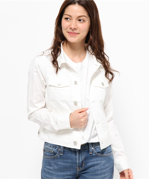 one after another NICE CLAUP(ワンアフターアナザーナイスクラップ)の「【mina8月号掲載ナイスクラップ】4.5オンス Gジャン(デニムジャケット・レディース・オフホワイト/インディゴブルー・FREE)」の1枚目の写真