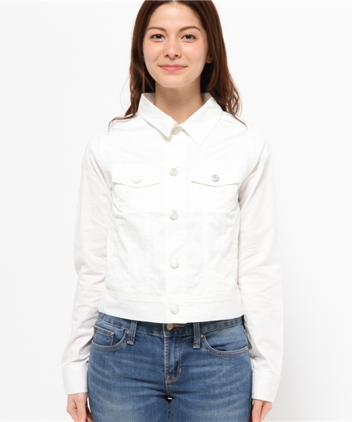 one after another NICE CLAUP(ワンアフターアナザーナイスクラップ)の「【mina8月号掲載ナイスクラップ】4.5オンス Gジャン(デニムジャケット・レディース・オフホワイト/インディゴブルー・FREE)」の3枚目の写真