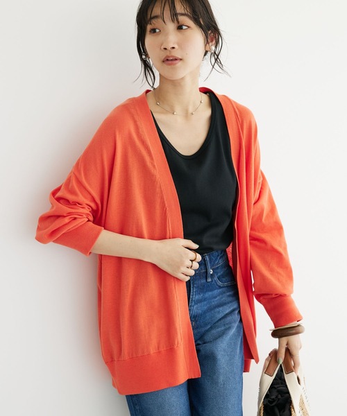 CRAFT STANDARD BOUTIQUE(クラフトスタンダードブティック)の「強撚綿ニットカーディガン ◆(カーディガン/ボレロ・レディース・グリーン/オレンジ/ブラック・FREE)」の3枚目の写真