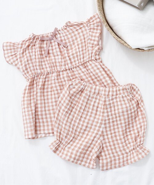 apres les cours（アプレレクール）の「【一部WEB限定カラー】GIRLS うしろリボンガーゼパジャマ（ルームウェア/パジャマ・キッズ・ベージュ/イエロー/ブルー・100/90/110/120/130/80）」の2枚目の写真