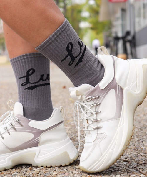 RM)【LUXE/R】ベースボール ロゴ クルー ソックス（ソックス