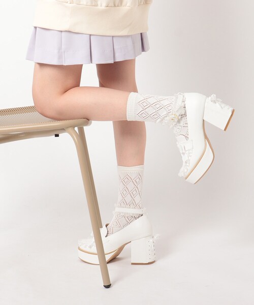 cs T&P(シーエスティーアンドピー)の「編み上げリボンヒールフリル厚底パンプス(パンプス・レディース・ホワイト系9/ブラック系8/ピンク系9・S/M/L/LL)」の19枚目の写真