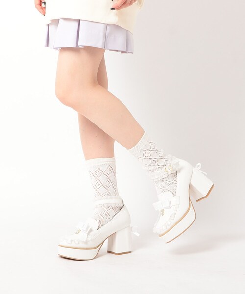 cs T&P(シーエスティーアンドピー)の「編み上げリボンヒールフリル厚底パンプス(パンプス・レディース・ホワイト系9/ブラック系8/ピンク系9・S/M/L/LL)」の21枚目の写真