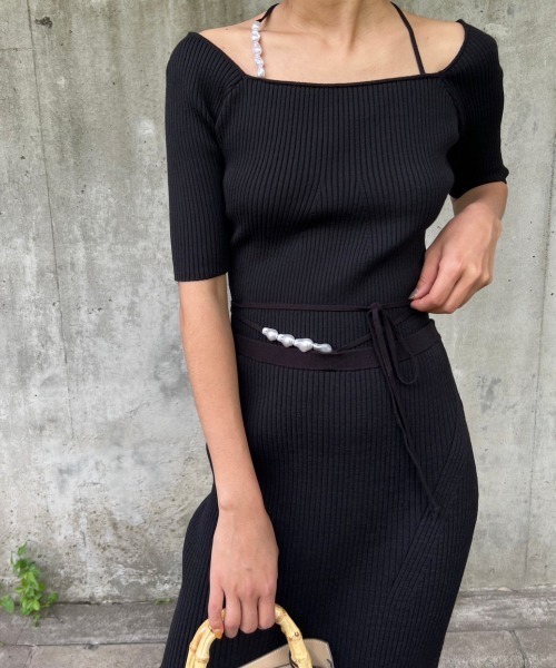 LE CIEL BLEU(ルシェルブルー)の「パールストラップニットスカート / Pearl Strap Knit Skirt(スカート・レディース・グレー/ブラック・36)」の3枚目の写真