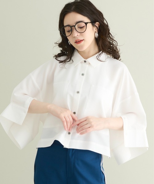 THE YOn（ザヨン）の「スーパーワイドハーフスリーブクロップドシャツ（シャツ/ブラウス・レディース・ホワイト/ブラック/ブルー/グリーン/ピンク/ミント・FREE）」の8枚目の写真