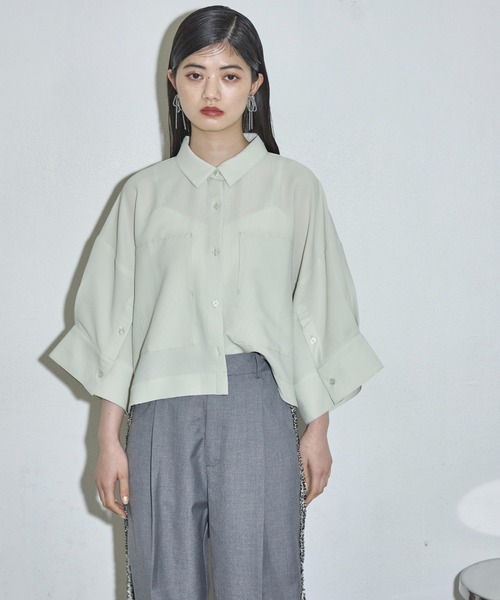 THE YOn（ザヨン）の「スーパーワイドハーフスリーブクロップドシャツ（シャツ/ブラウス・レディース・ホワイト/ブラック/ブルー/グリーン/ピンク/ミント・FREE）」の9枚目の写真