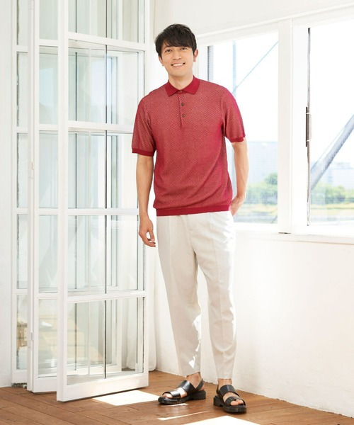 Pitta Re:)（ピッタリ）の「ニットポロ レギュラー 半袖ポロシャツ（ポロシャツ・メンズ・チャコールグレー/ネイビー/レッド・S/M/L/LL）」の13枚目の写真