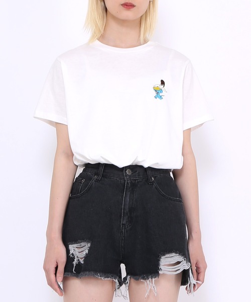 PUNYUS(プニュズ)の「ワンポイントT(Tシャツ/カットソー・レディース・ブラック/ホワイト・4/3/2/1)」の1枚目の写真