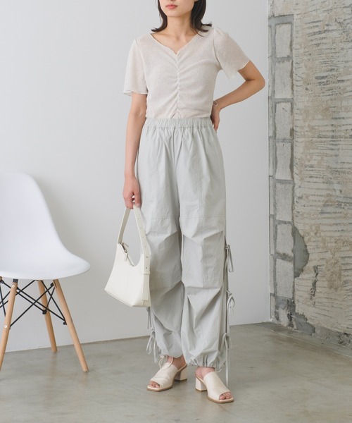 Kastane（カスタネ）の「シャーリング半袖Tee（Tシャツ/カットソー・レディース・ピンク/オレンジ/アイボリー/サックスブルー・FREE）」の14枚目の写真