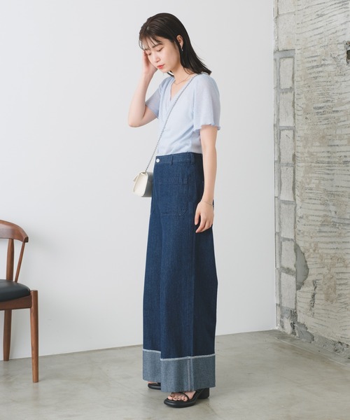 Kastane（カスタネ）の「シャーリング半袖Tee（Tシャツ/カットソー・レディース・ピンク/オレンジ/アイボリー/サックスブルー・FREE）」の16枚目の写真