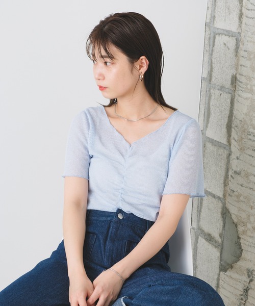 Kastane（カスタネ）の「シャーリング半袖Tee（Tシャツ/カットソー・レディース・ピンク/オレンジ/アイボリー/サックスブルー・FREE）」の11枚目の写真