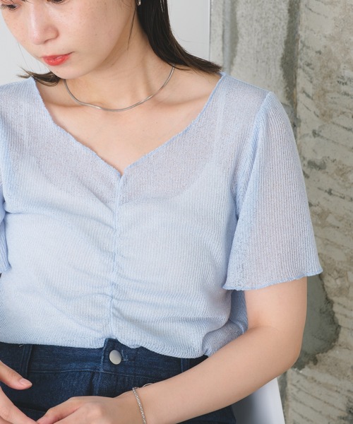 Kastane（カスタネ）の「シャーリング半袖Tee（Tシャツ/カットソー・レディース・ピンク/オレンジ/アイボリー/サックスブルー・FREE）」の20枚目の写真