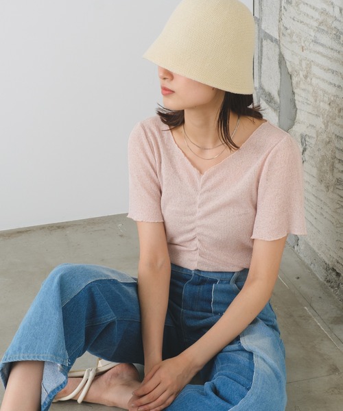 Kastane（カスタネ）の「シャーリング半袖Tee（Tシャツ/カットソー・レディース・ピンク/オレンジ/アイボリー/サックスブルー・FREE）」の21枚目の写真