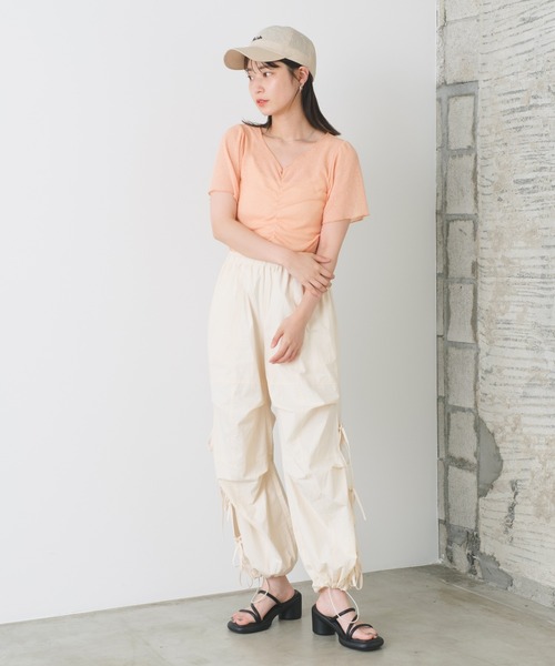 Kastane（カスタネ）の「シャーリング半袖Tee（Tシャツ/カットソー・レディース・ピンク/オレンジ/アイボリー/サックスブルー・FREE）」の13枚目の写真