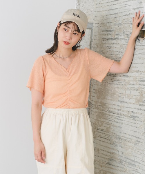 Kastane（カスタネ）の「シャーリング半袖Tee（Tシャツ/カットソー・レディース・ピンク/オレンジ/アイボリー/サックスブルー・FREE）」の18枚目の写真