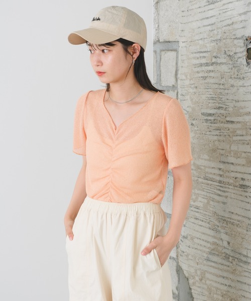 Kastane（カスタネ）の「シャーリング半袖Tee（Tシャツ/カットソー・レディース・ピンク/オレンジ/アイボリー/サックスブルー・FREE）」の22枚目の写真