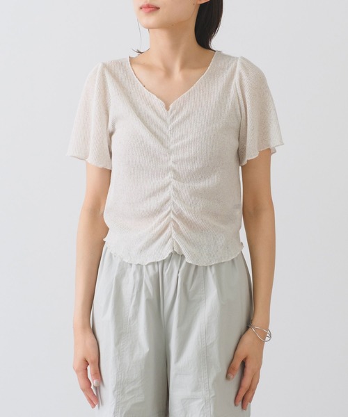 Kastane（カスタネ）の「シャーリング半袖Tee（Tシャツ/カットソー・レディース・ピンク/オレンジ/アイボリー/サックスブルー・FREE）」の5枚目の写真