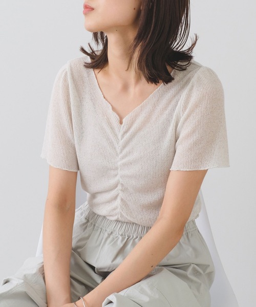 Kastane（カスタネ）の「シャーリング半袖Tee（Tシャツ/カットソー・レディース・ピンク/オレンジ/アイボリー/サックスブルー・FREE）」の9枚目の写真