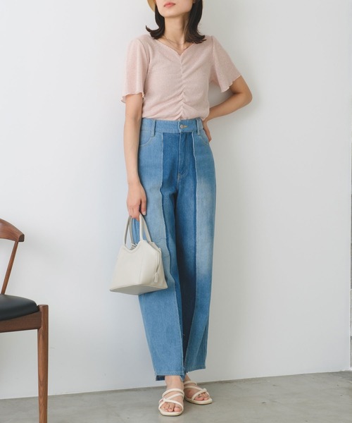 Kastane（カスタネ）の「シャーリング半袖Tee（Tシャツ/カットソー・レディース・ピンク/オレンジ/アイボリー/サックスブルー・FREE）」の12枚目の写真