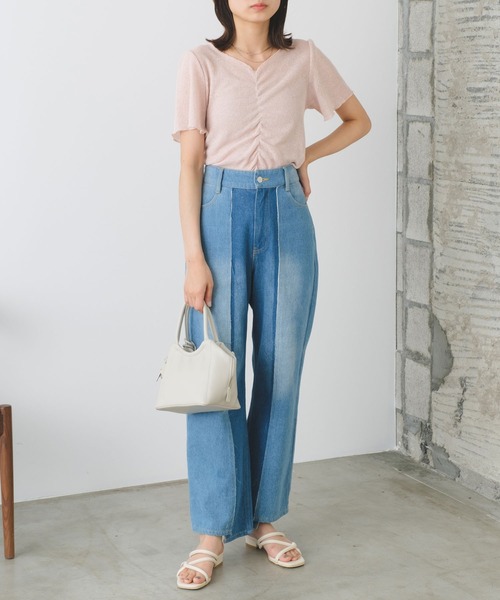 Kastane（カスタネ）の「シャーリング半袖Tee（Tシャツ/カットソー・レディース・ピンク/オレンジ/アイボリー/サックスブルー・FREE）」の7枚目の写真