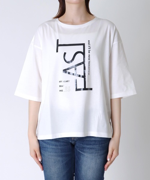 Jines(ジネス)の「ラバープリントロゴTシャツ(Tシャツ/カットソー・レディース・ホワイト×ブルー/チャコールグレー/ホワイト×ブラック・38)」の10枚目の写真