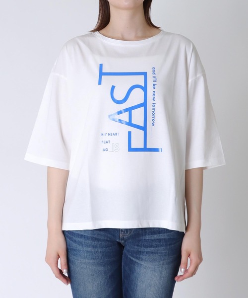 Jines(ジネス)の「ラバープリントロゴTシャツ(Tシャツ/カットソー・レディース・ホワイト×ブルー/チャコールグレー/ホワイト×ブラック・38)」の12枚目の写真