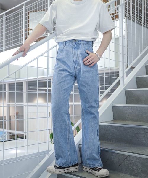 ZIP FIVE(ジップファイブ)の「【ZIP FIVE】ケミカル ヴィンテージ ワイドフレア デニムパンツ セミフレアデニムパンツ(デニムパンツ・メンズ・ネイビー/ケミカルウォッシュ/ブラック/サックスブルー/グレー・MEDIUM/LARGE/X-LARGE)」の4枚目の写真