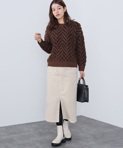 BEAMS HEART（ビームスハート）の「BEAMS HEART / ヘリンボーン ニットプルオーバー（ニット/セーター・レディース・ブラウン/ホワイト系その他5・FREE）」の4枚目の写真