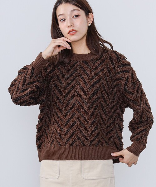 BEAMS HEART（ビームスハート）の「BEAMS HEART / ヘリンボーン ニットプルオーバー（ニット/セーター・レディース・ブラウン/ホワイト系その他5・FREE）」の6枚目の写真
