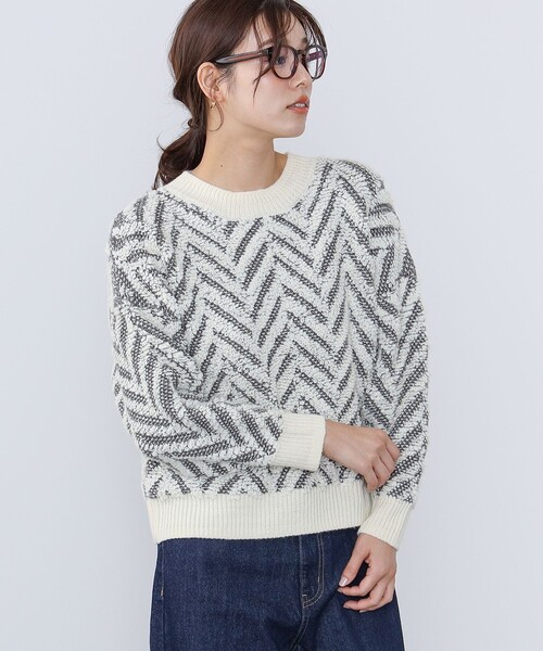 BEAMS HEART（ビームスハート）の「BEAMS HEART / ヘリンボーン ニットプルオーバー（ニット/セーター・レディース・ブラウン/ホワイト系その他5・FREE）」の12枚目の写真