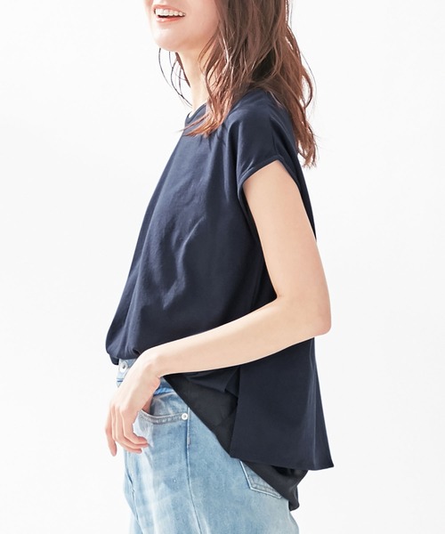 alotta(アロッタ)の「シフォンレイヤードデザインTシャツ(Tシャツ/カットソー・レディース・グレイッシュベージュ/ネイビー/ライトグレー・M/LL/L/3L/4L)」の3枚目の写真
