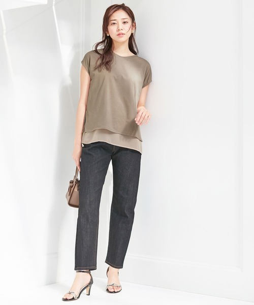 alotta(アロッタ)の「シフォンレイヤードデザインTシャツ(Tシャツ/カットソー・レディース・グレイッシュベージュ/ネイビー/ライトグレー・M/LL/L/3L/4L)」の4枚目の写真