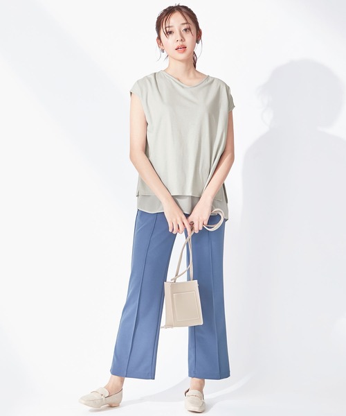 alotta(アロッタ)の「シフォンレイヤードデザインTシャツ(Tシャツ/カットソー・レディース・グレイッシュベージュ/ネイビー/ライトグレー・M/LL/L/3L/4L)」の5枚目の写真