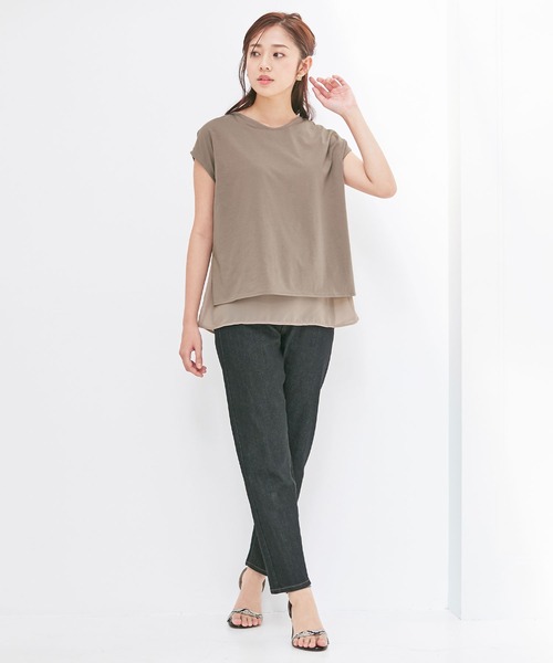 alotta(アロッタ)の「シフォンレイヤードデザインTシャツ(Tシャツ/カットソー・レディース・グレイッシュベージュ/ネイビー/ライトグレー・M/LL/L/3L/4L)」の11枚目の写真