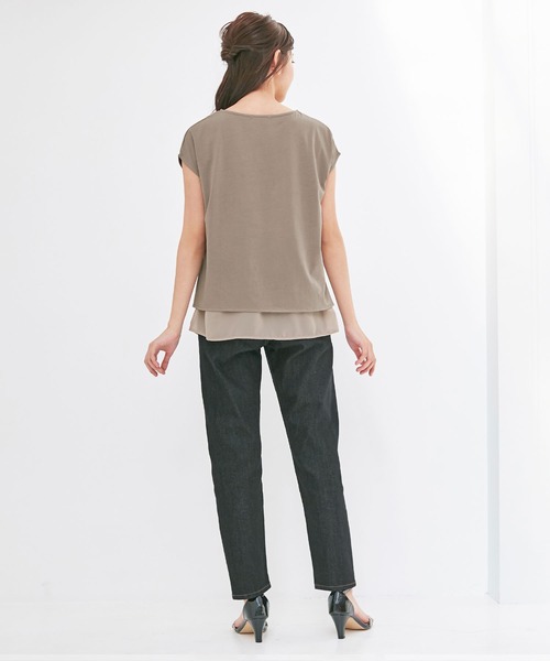 alotta(アロッタ)の「シフォンレイヤードデザインTシャツ(Tシャツ/カットソー・レディース・グレイッシュベージュ/ネイビー/ライトグレー・M/LL/L/3L/4L)」の13枚目の写真