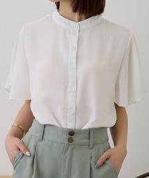 ノーカラーシフォンブラウス