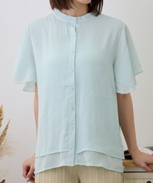ノーカラーシフォンブラウス