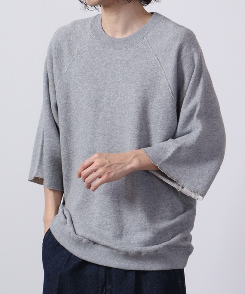 JEMORGAN(ジェーイーモーガン)の「JEMORGAN 柔編み裏毛 5分袖ラグランクルー(Tシャツ/カットソー・メンズ・サックスブルー/チャコール/グリーン/マスタード/オフホワイト/杢グレー・L/XL/M)」の1枚目の写真