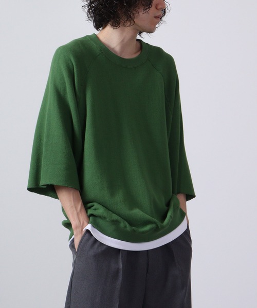JEMORGAN(ジェーイーモーガン)の「JEMORGAN 柔編み裏毛 5分袖ラグランクルー(Tシャツ/カットソー・メンズ・サックスブルー/チャコール/グリーン/マスタード/オフホワイト/杢グレー・L/XL/M)」の5枚目の写真