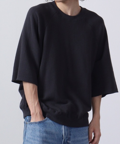 JEMORGAN(ジェーイーモーガン)の「JEMORGAN 柔編み裏毛 5分袖ラグランクルー(Tシャツ/カットソー・メンズ・サックスブルー/チャコール/グリーン/マスタード/オフホワイト/杢グレー・L/XL/M)」の4枚目の写真