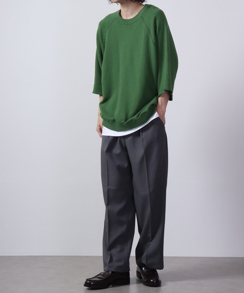 JEMORGAN(ジェーイーモーガン)の「JEMORGAN 柔編み裏毛 5分袖ラグランクルー(Tシャツ/カットソー・メンズ・サックスブルー/チャコール/グリーン/マスタード/オフホワイト/杢グレー・L/XL/M)」の9枚目の写真