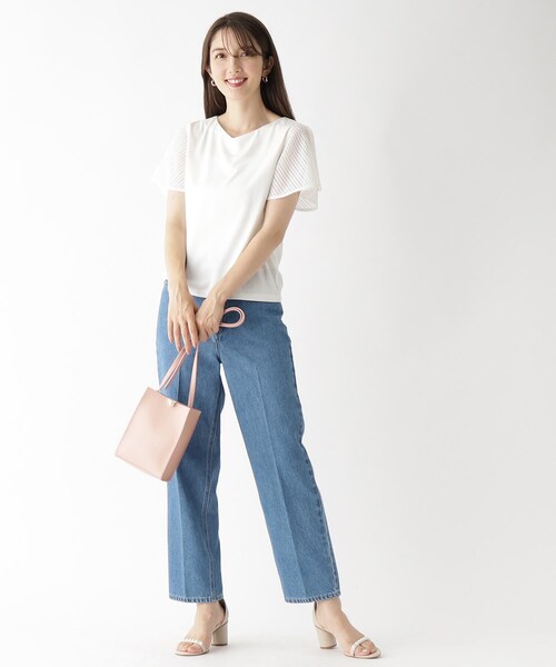 index（インデックス）の「◆レースフレアスリーブトップス【洗濯機洗い可】（Tシャツ/カットソー・レディース・ネイビー/ライトベージュ/ダークオレンジ/ホワイト系・38/42/40/36）」の6枚目の写真