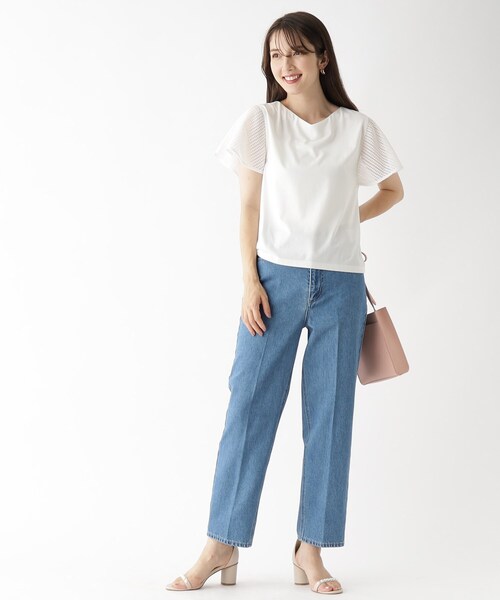 index（インデックス）の「◆レースフレアスリーブトップス【洗濯機洗い可】（Tシャツ/カットソー・レディース・ネイビー/ライトベージュ/ダークオレンジ/ホワイト系・38/42/40/36）」の7枚目の写真