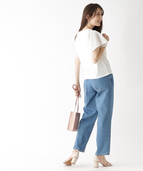 index（インデックス）の「◆レースフレアスリーブトップス【洗濯機洗い可】（Tシャツ/カットソー・レディース・ネイビー/ライトベージュ/ダークオレンジ/ホワイト系・38/42/40/36）」の8枚目の写真