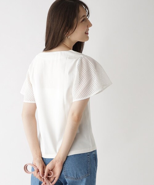 index（インデックス）の「◆レースフレアスリーブトップス【洗濯機洗い可】（Tシャツ/カットソー・レディース・ネイビー/ライトベージュ/ダークオレンジ/ホワイト系・38/42/40/36）」の9枚目の写真