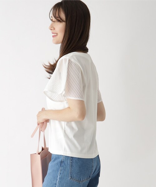 index（インデックス）の「◆レースフレアスリーブトップス【洗濯機洗い可】（Tシャツ/カットソー・レディース・ネイビー/ライトベージュ/ダークオレンジ/ホワイト系・38/42/40/36）」の10枚目の写真