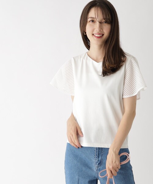 index（インデックス）の「◆レースフレアスリーブトップス【洗濯機洗い可】（Tシャツ/カットソー・レディース・ネイビー/ライトベージュ/ダークオレンジ/ホワイト系・38/42/40/36）」の11枚目の写真